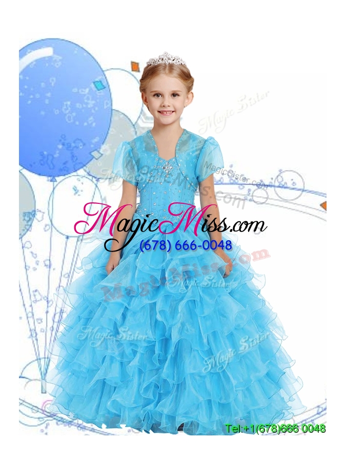 wholesale romantic straps little girl pageant dress with beading and ruffled layers