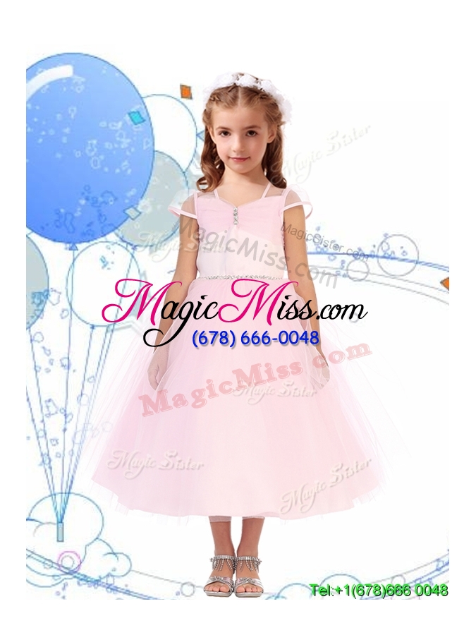 wholesale see through square cap sleeves little girl pageant dress with beading