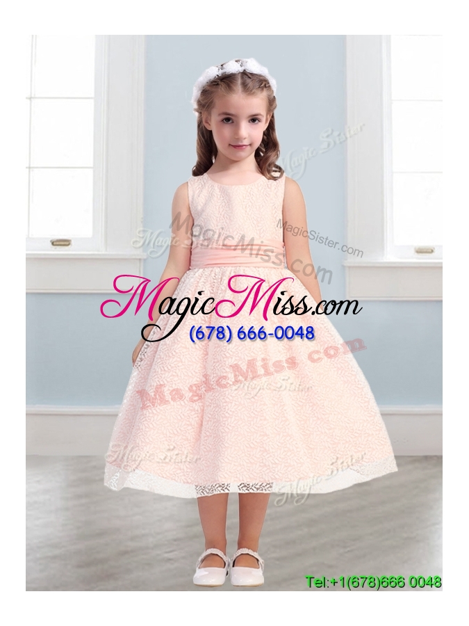 wholesale new style scoop flower girl dress with lace and belt
