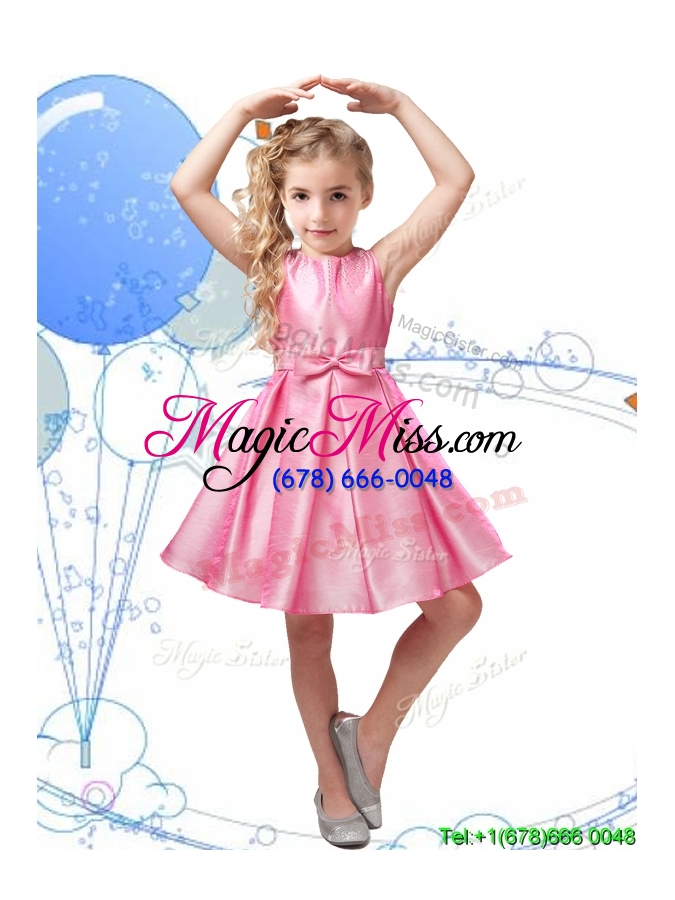 wholesale romantic scoop organza flower girl dress with beading and bowknot