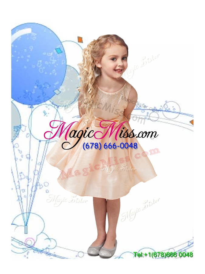 wholesale romantic scoop organza flower girl dress with beading and bowknot