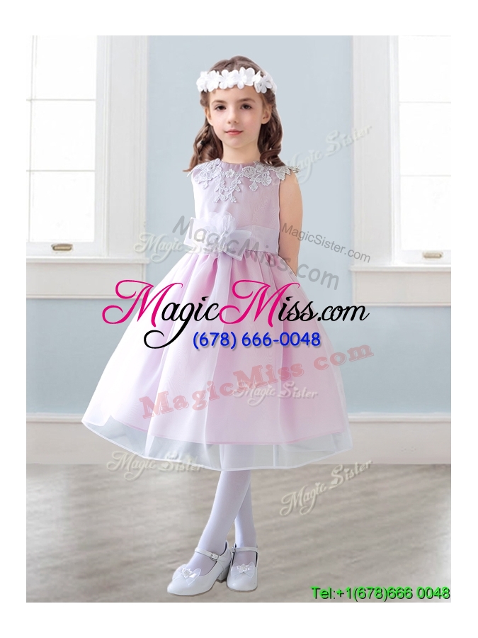 wholesale elegant scoop tea length mini quinceanera dress with appliques and hand made flowers