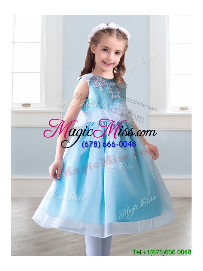 wholesale elegant scoop tea length mini quinceanera dress with appliques and hand made flowers