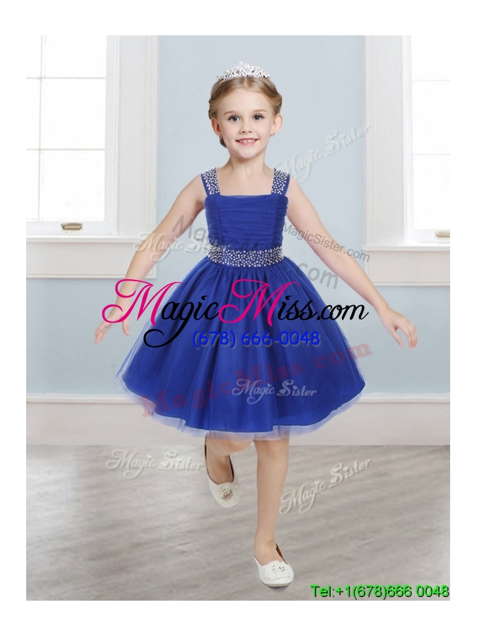 wholesale perfect straps royal blue mini quinceanera dress with beading and bowknot