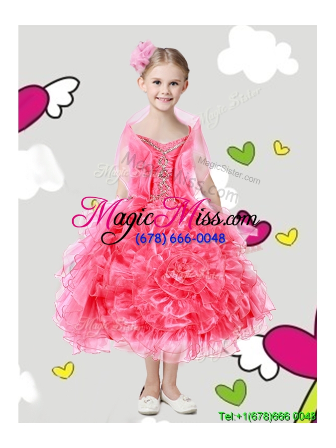 wholesale lovely spaghetti straps mini quinceanera dress with beading and rolling flowers