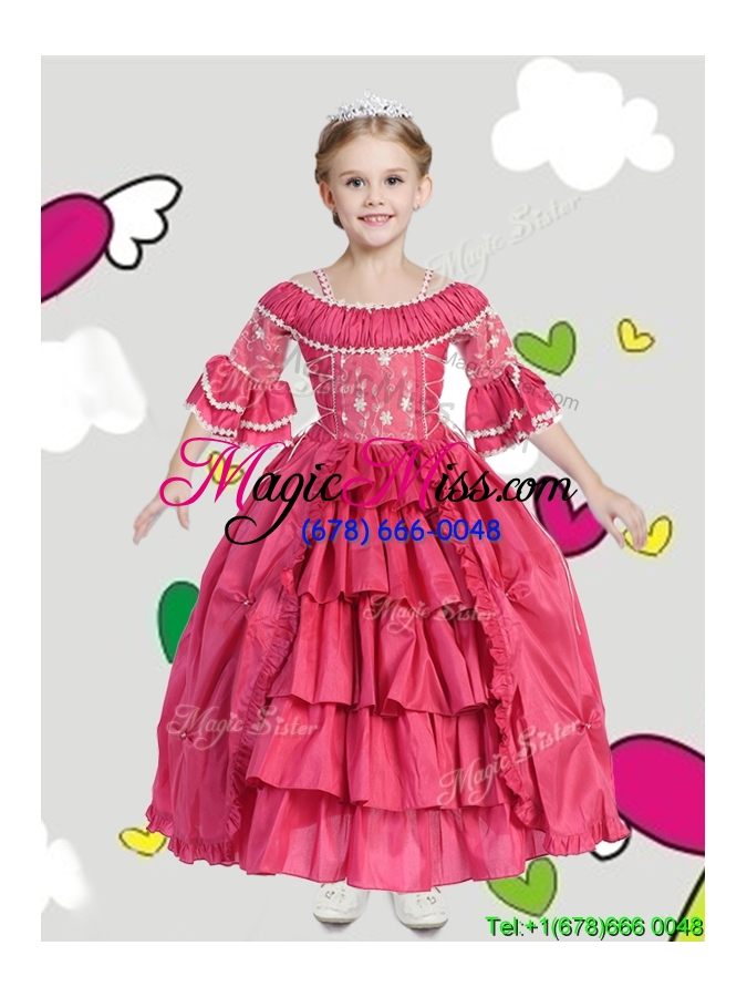 wholesale gorgeous spaghetti straps three fourth length sleeves mini quinceanera dress with lace and ruffled layers