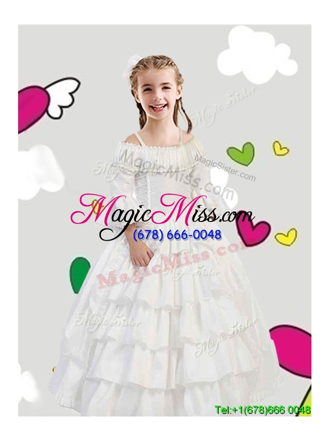 wholesale gorgeous spaghetti straps three fourth length sleeves mini quinceanera dress with lace and ruffled layers