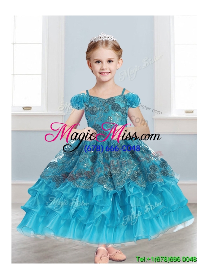 wholesale exquisite spaghetti straps cap sleeves mini quinceanera dress with lace and ruffled layers