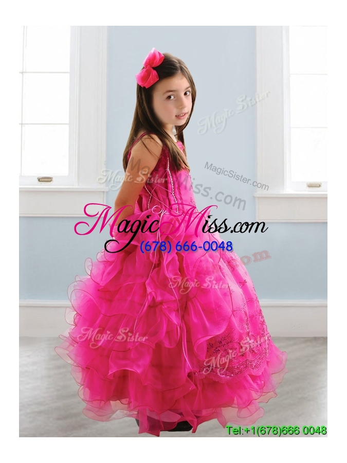 wholesale popular spaghetti straps lace and ruffled layers mini quinceanera dress in hot pink