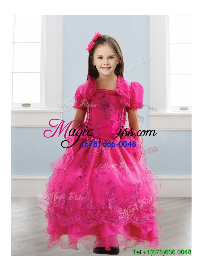 wholesale popular spaghetti straps lace and ruffled layers mini quinceanera dress in hot pink