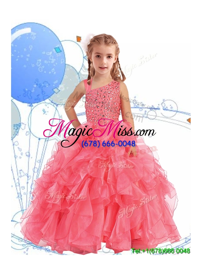 wholesale perfect beaded and ruffled asymmetrical neckline mini quinceanera dress in watermelon red