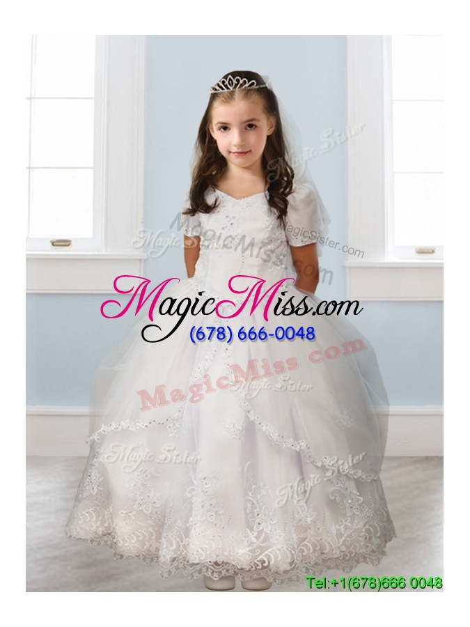 wholesale best square short sleeves white mini quinceanera dress with beading and appliques
