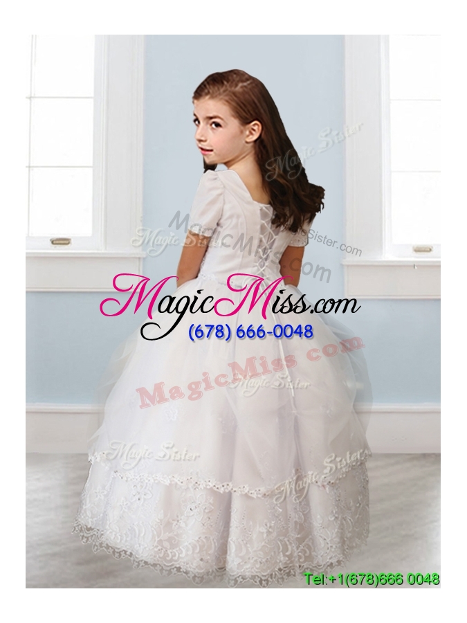 wholesale best square short sleeves white mini quinceanera dress with beading and appliques