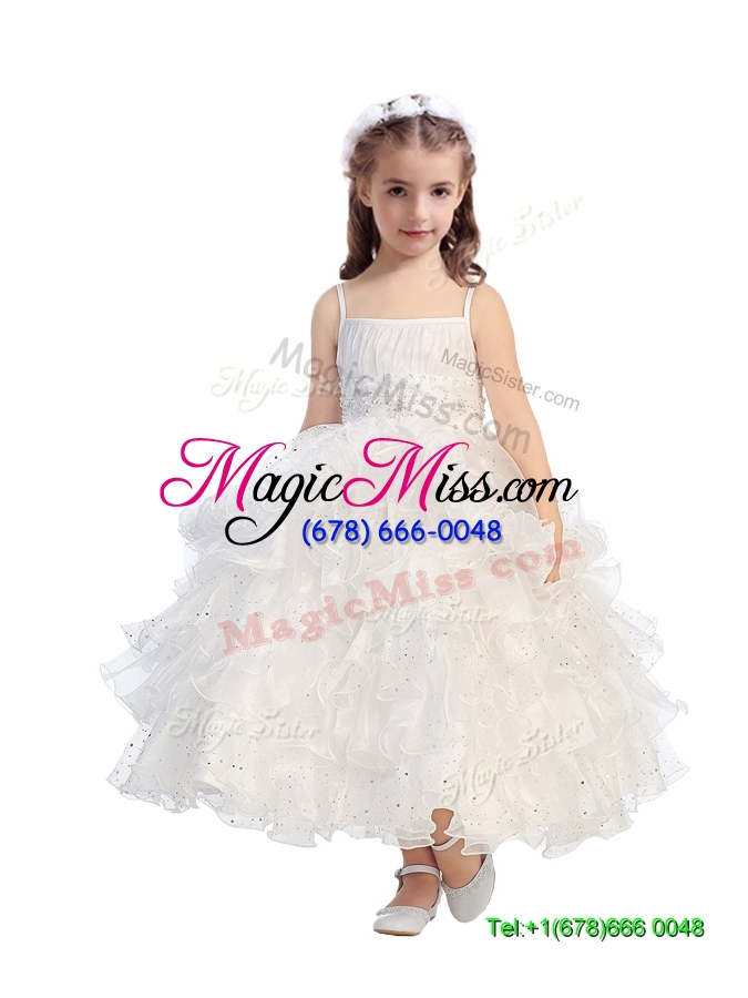 wholesale romantic spaghetti straps mini quinceanera dress with beading and ruffled layers