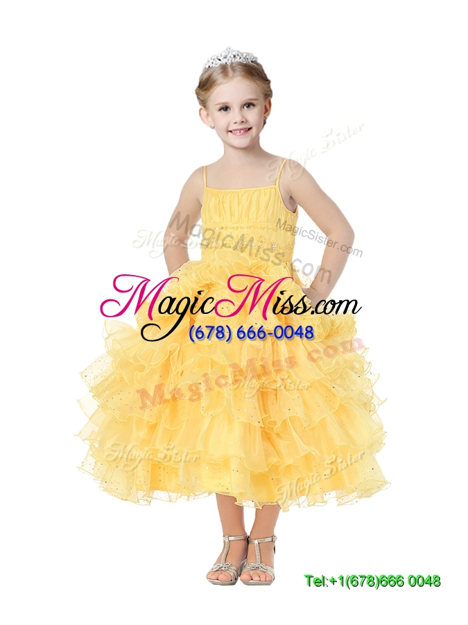 wholesale romantic spaghetti straps mini quinceanera dress with beading and ruffled layers