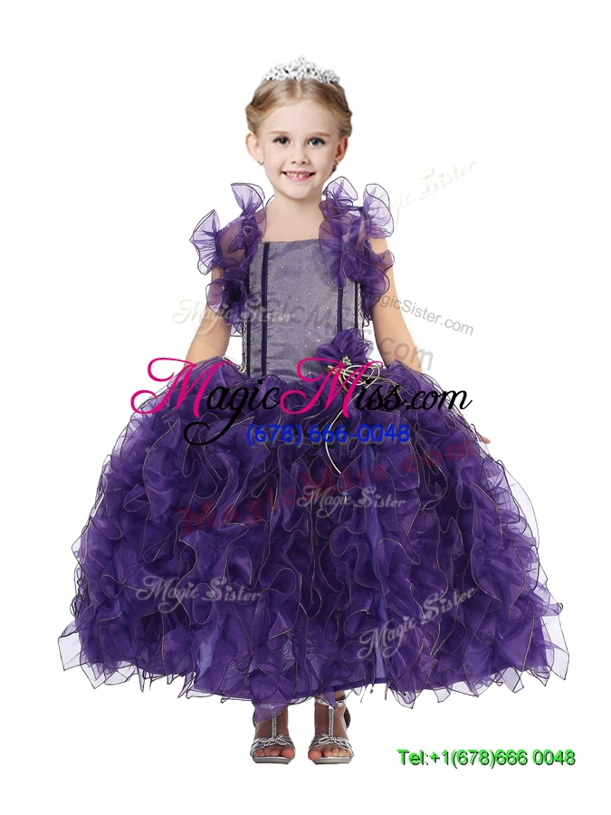 wholesale inexpensive straps mini quinceanera dress with hand made flowers and ruffles