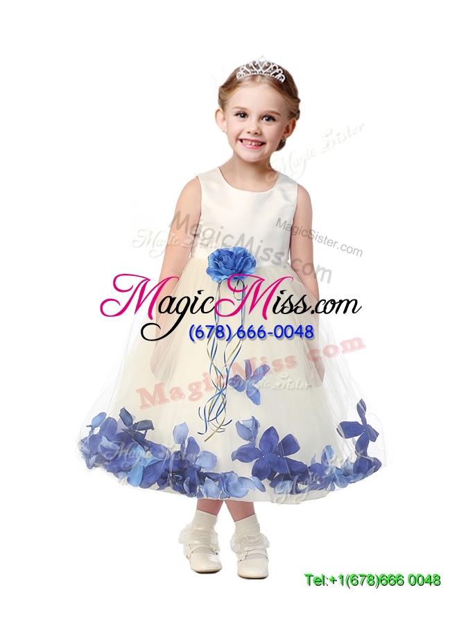 wholesale lovely tea length scoop mini quinceanera dress with hand made flowers and appliques