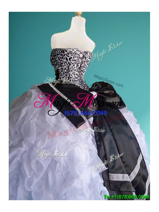 wholesale romantic leopard big puffy quinceanera dress with beading and ruffles