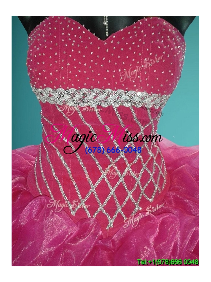 wholesale gorgeous beaded and pick ups organza sweet 16 dress in fuchsia