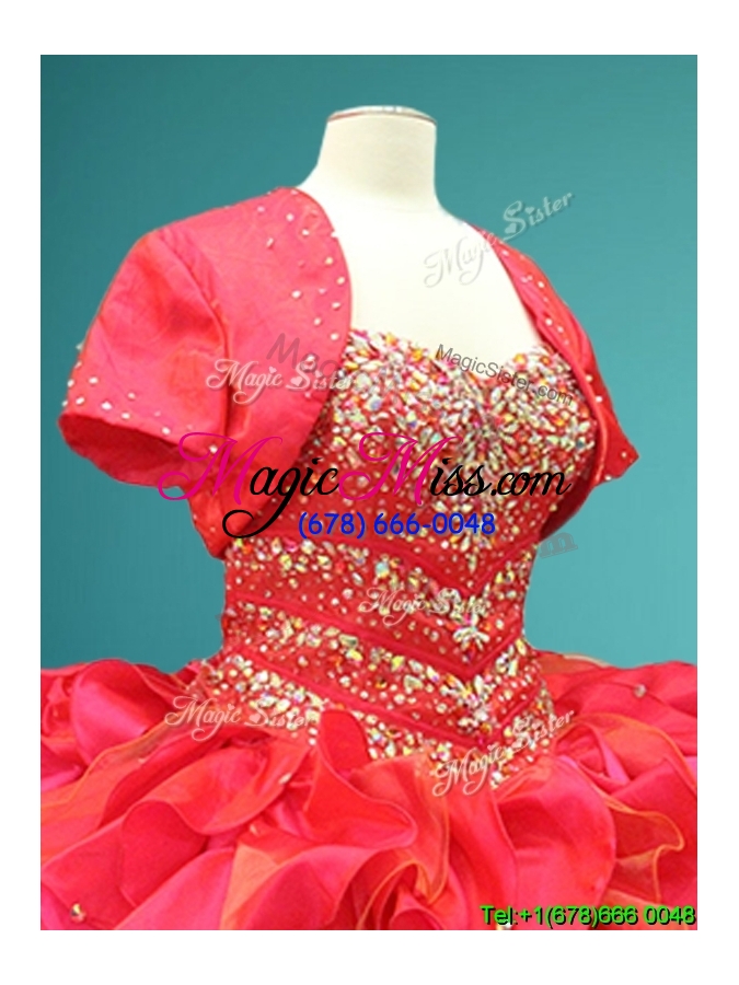 wholesale luxurious beaded bodice and ruffled quinceanera gown in red