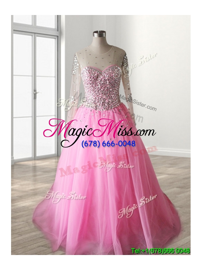 wholesale see through scoop long sleeves quinceanera dress with beading