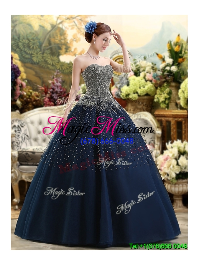 wholesale classical beaded bodice sweet 16 dress in navy blue
