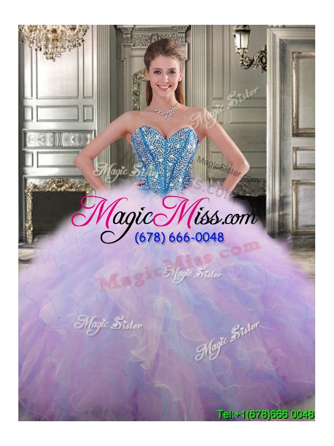 wholesale lovely big puffy tulle quinceanera dress with beading and ruffles