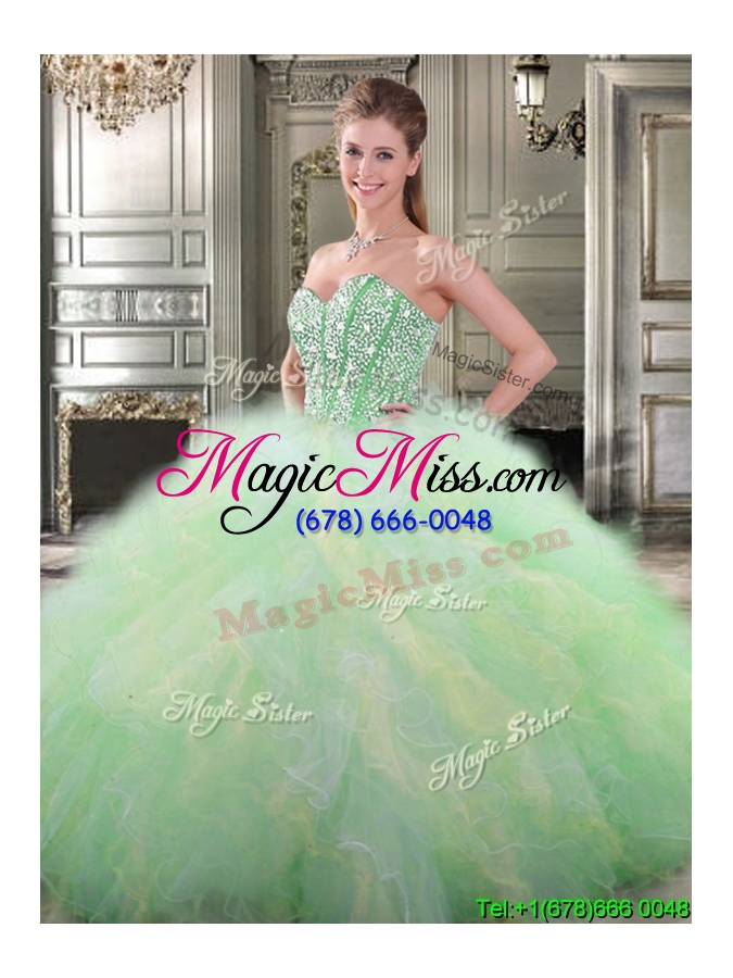 wholesale lovely big puffy tulle quinceanera dress with beading and ruffles