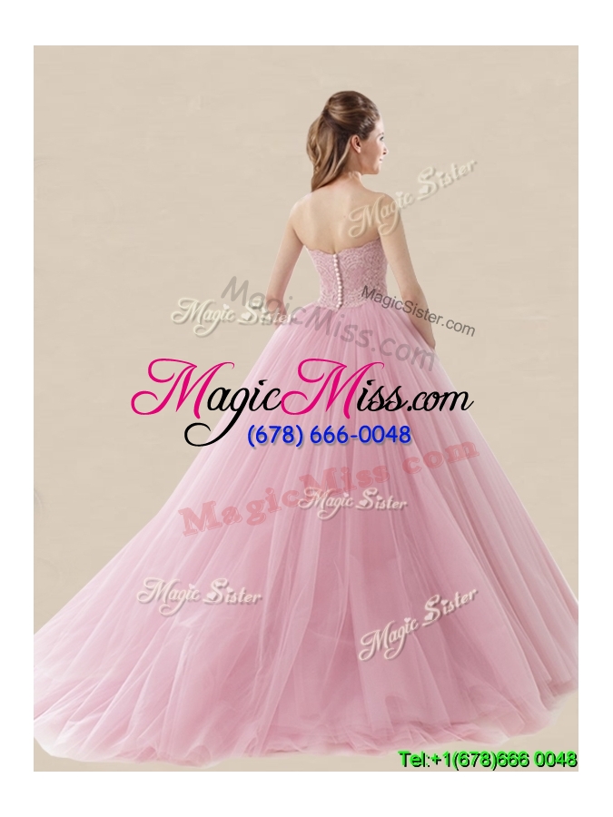 wholesale luxurious strapless brush train sweet 16 dress with lace and bowknot