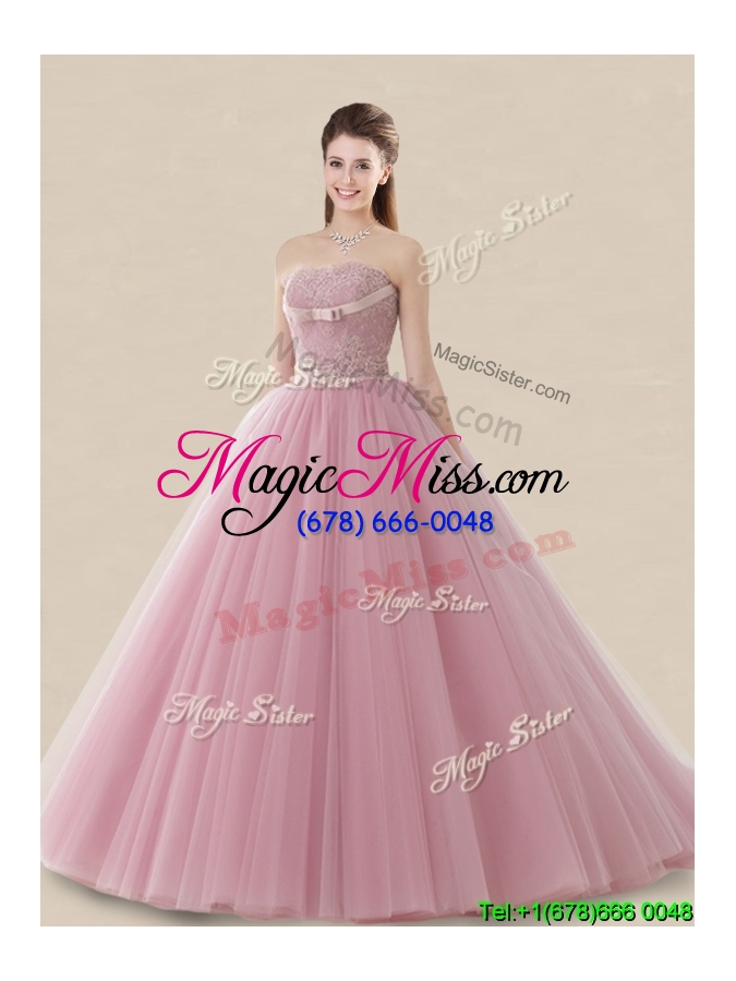 wholesale luxurious strapless brush train sweet 16 dress with lace and bowknot