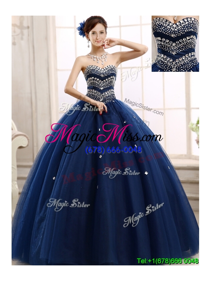 wholesale discount rhinestoned really puffy quinceanera dress in navy blue