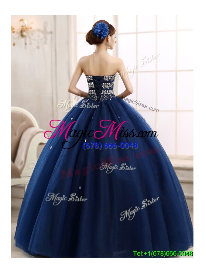 wholesale discount rhinestoned really puffy quinceanera dress in navy blue