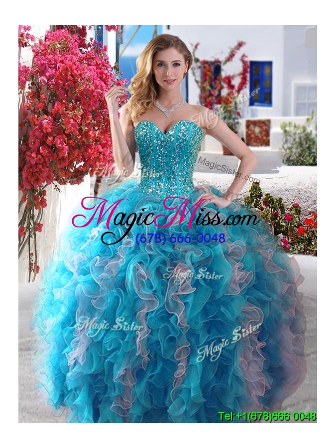 wholesale visible boning beaded and ruffled quinceanera dress in hot pink