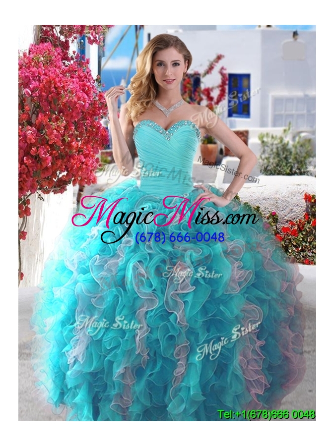 wholesale new arrivals beaded and ruffled quinceanera gown in hot pink and champagne