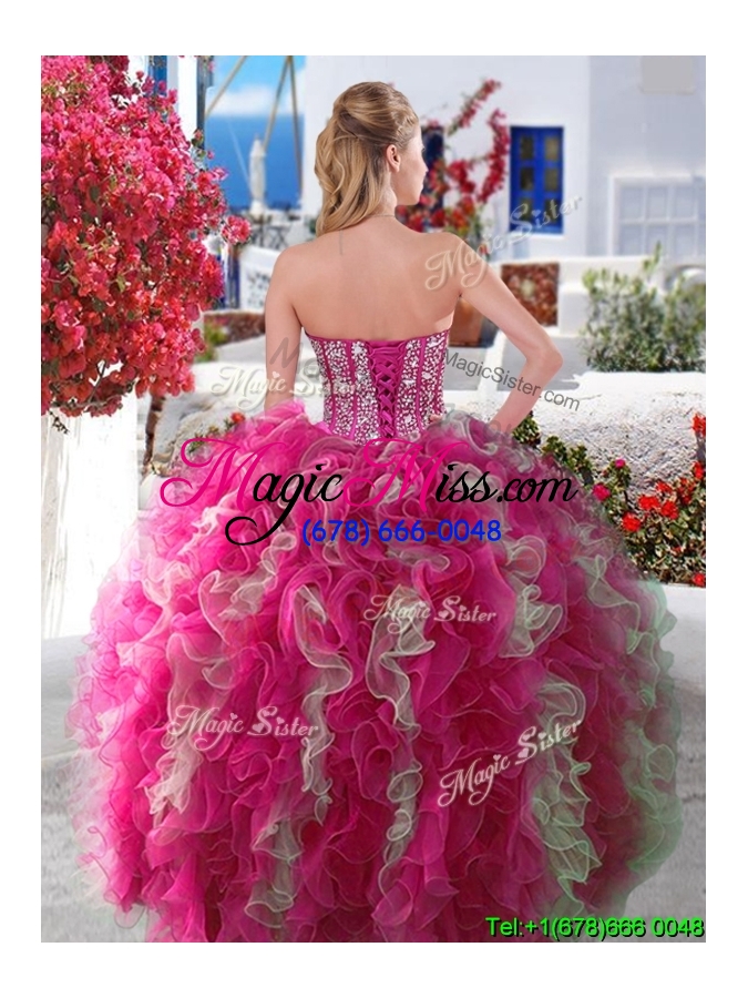 wholesale visible boning beaded and ruffled quinceanera gown in red and white