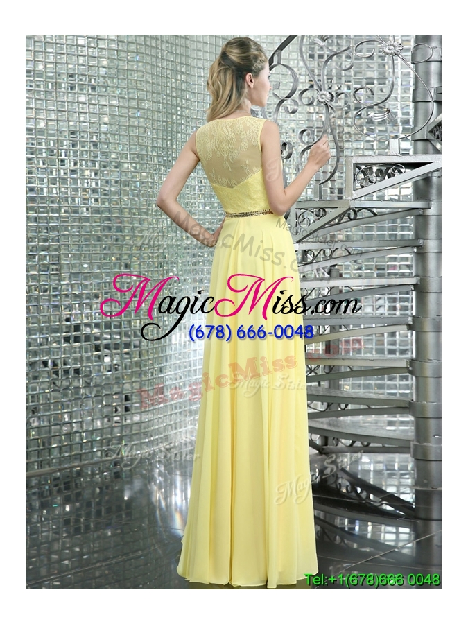 wholesale simple scoop yellow chiffon prom dress with lace and beading