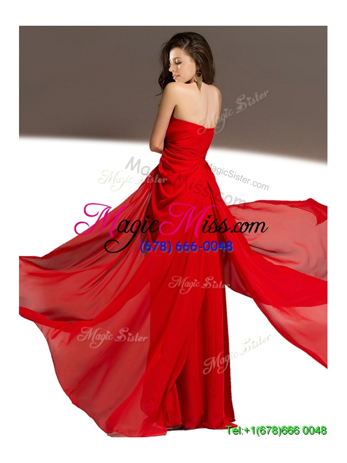 wholesale 2015 sexy strapless high slit chiffon prom dress in red