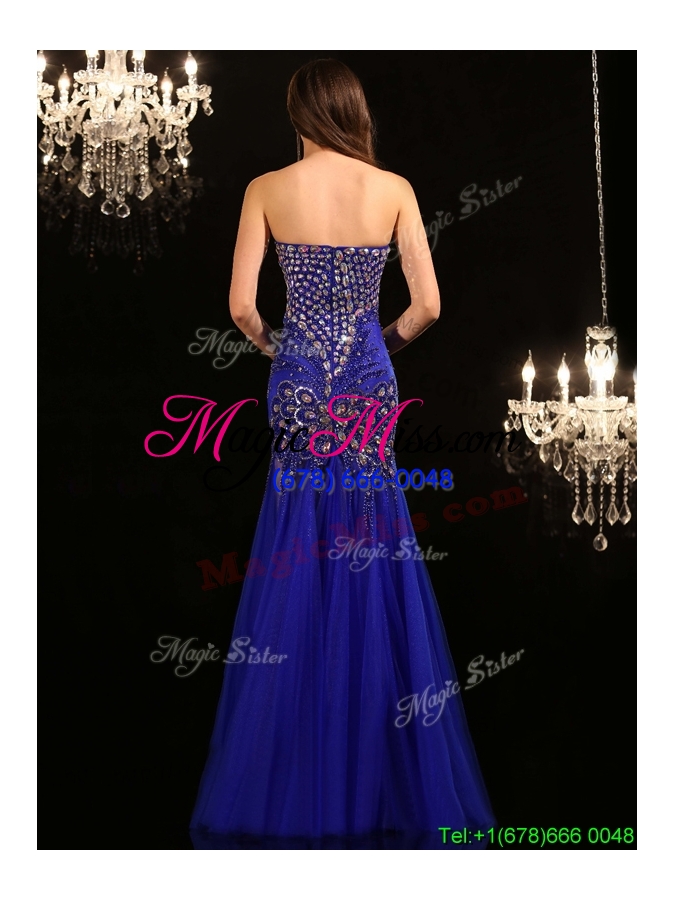 wholesale gorgeous mermaid royal blue tulle prom dress with beading