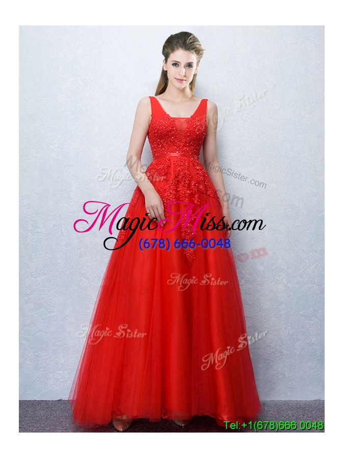 wholesale lovely v neck applique and belted tulle prom dress in baby pink