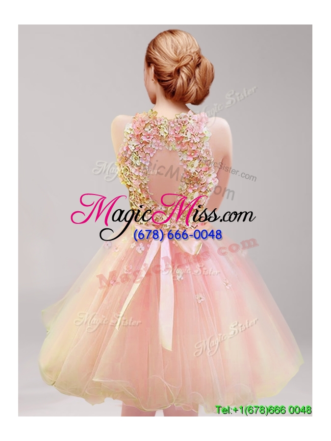wholesale lovely halter top hand made flowers and ruffled prom dress in pink
