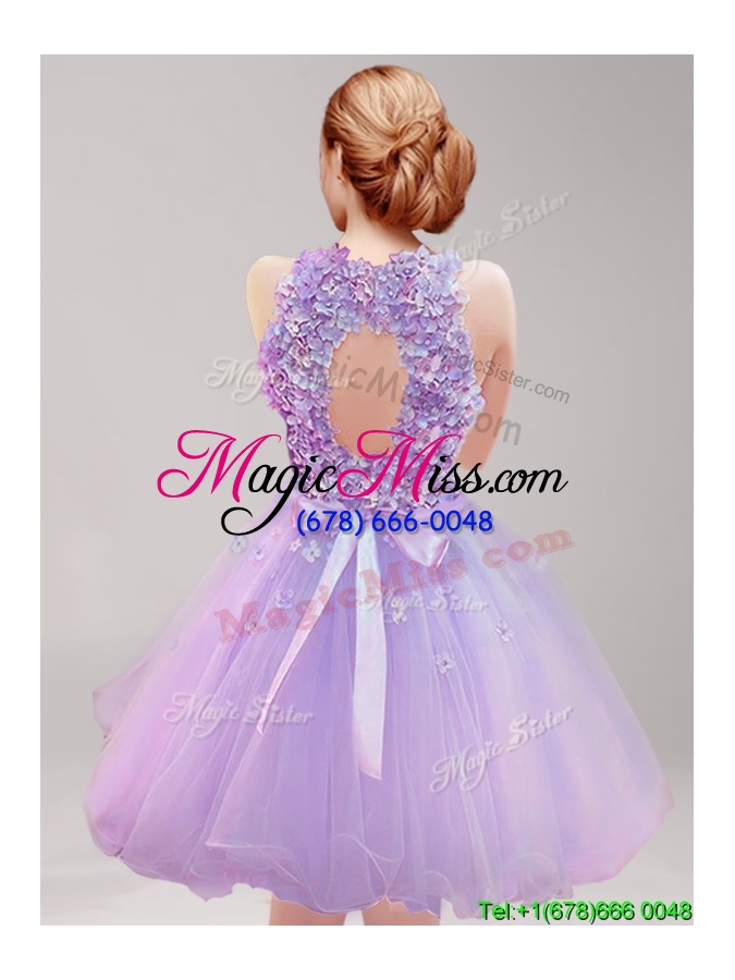 wholesale new halter top lavender prom dress with hand made flowers and ruffles