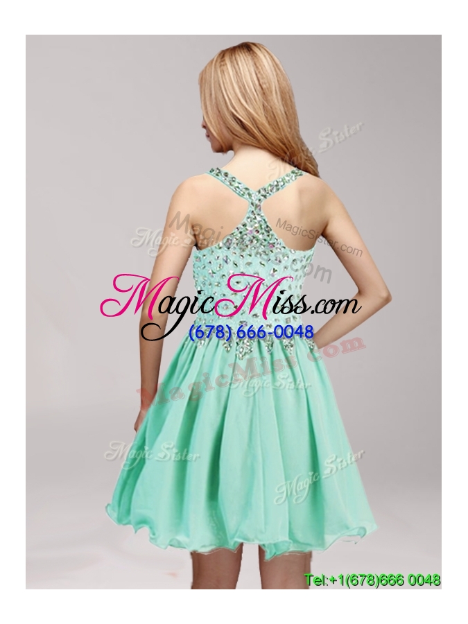 wholesale modest straps apple green prom dress with beading and ruffles for spring