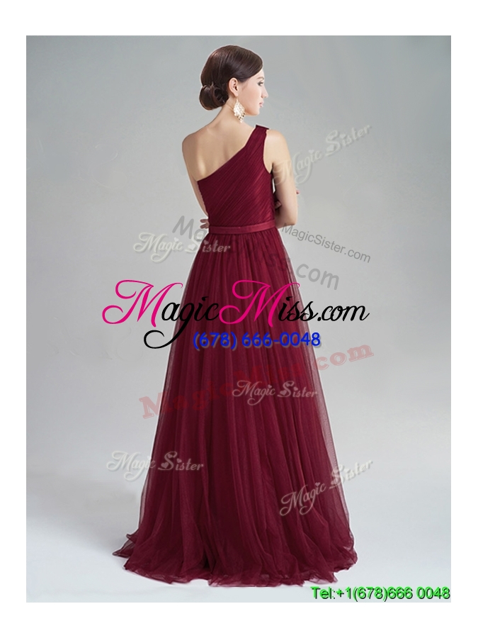 wholesale perfect one shoulder sequined and belted prom dress with brush train
