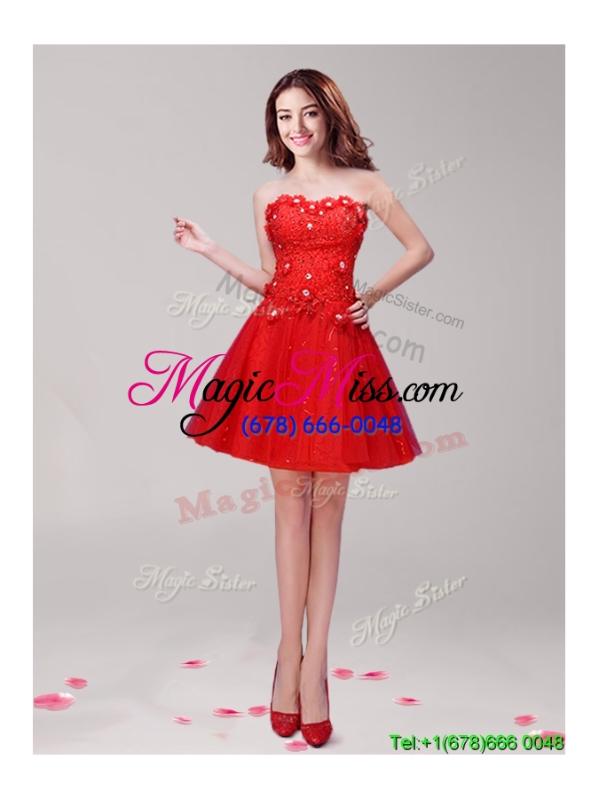 wholesale latest applique and beaded short prom dress in red