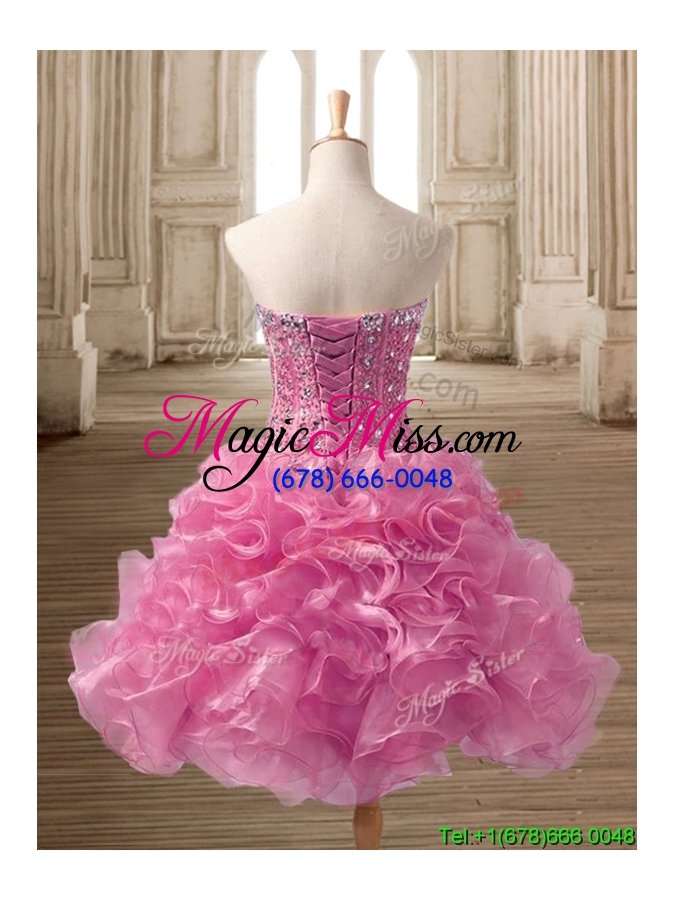 wholesale wonderful pink organza prom dress with beading and ruffles