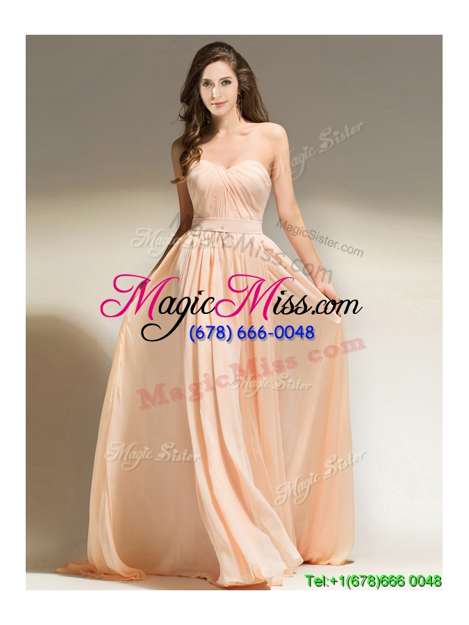 wholesale best selling belted empire peach prom dress in chiffon