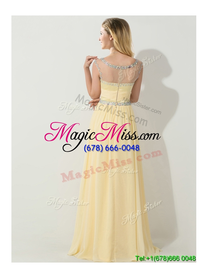 wholesale see through scoop light yellow prom dress with beading