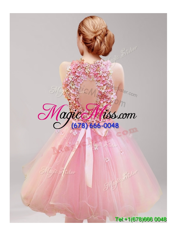 wholesale cheap halter top short prom dress with hand made flowers and ruffles