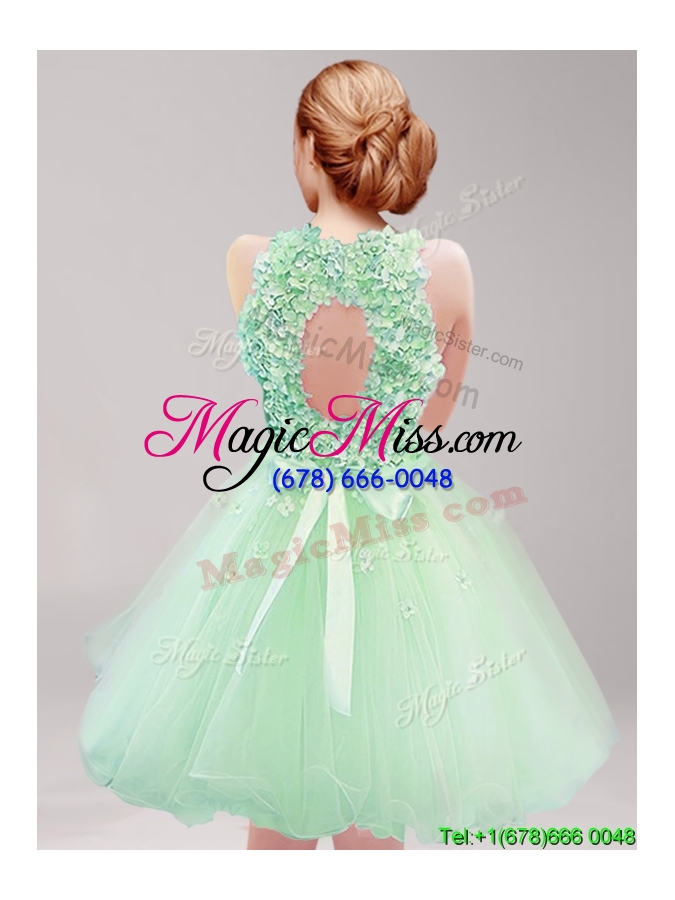 wholesale classical ruffled and hand made flowers prom dress in apple green for spring