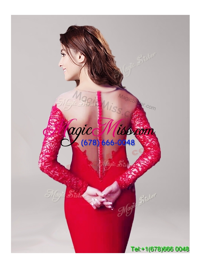wholesale see through scoop long sleeves lace prom dress in red
